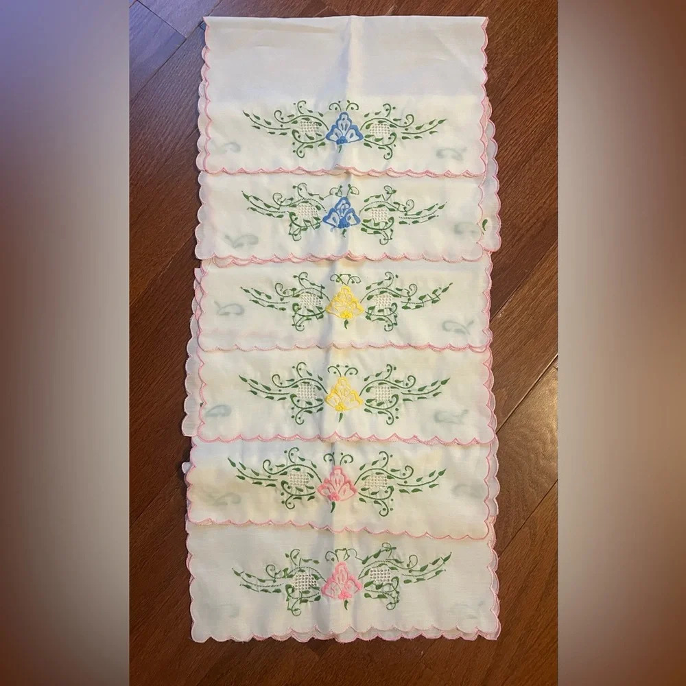Vintage Handmade Flower Design Napkins Set of 6